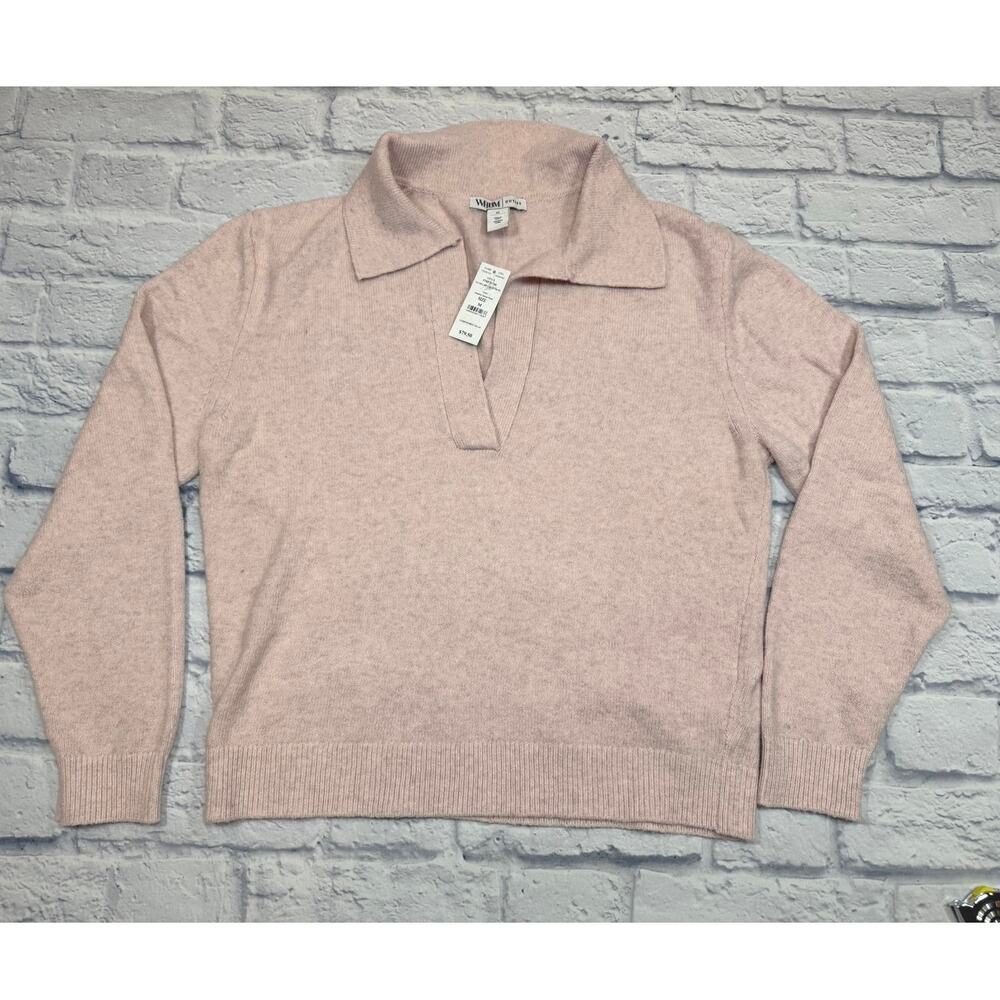 WHBM Pink Sweater Cozy soft V-neck Collared size M Relaxed fit Outlet A496